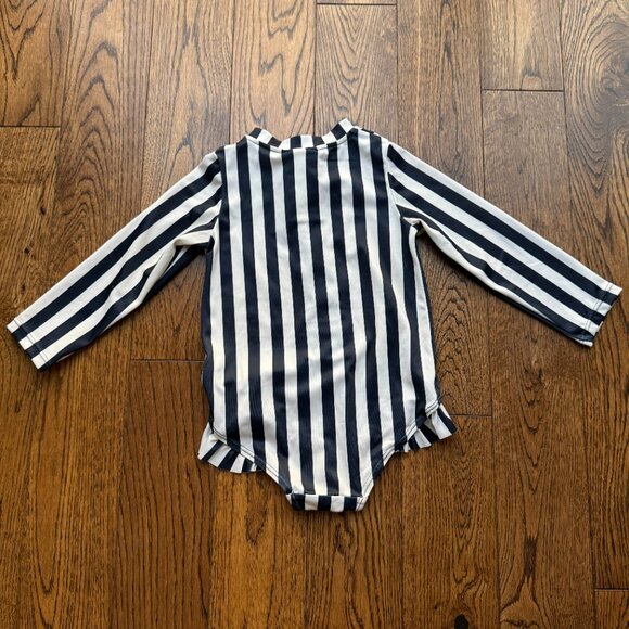 H&M Girls Navy Blue and White Striped One-Piece Long-sleeved Swimsuit 9-12M - Picture 9 of 9